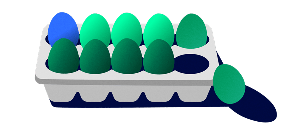 An illustration of an egg carton with eggs representing generic asset classes.